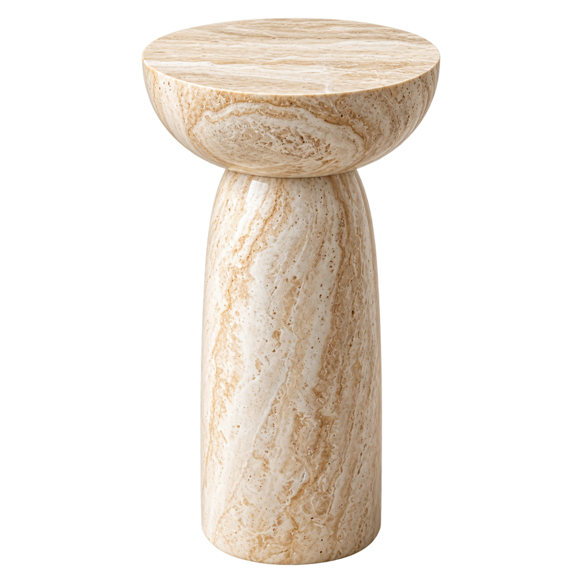 Faux Travertine Pedestal Side Table by Ivy Bronx