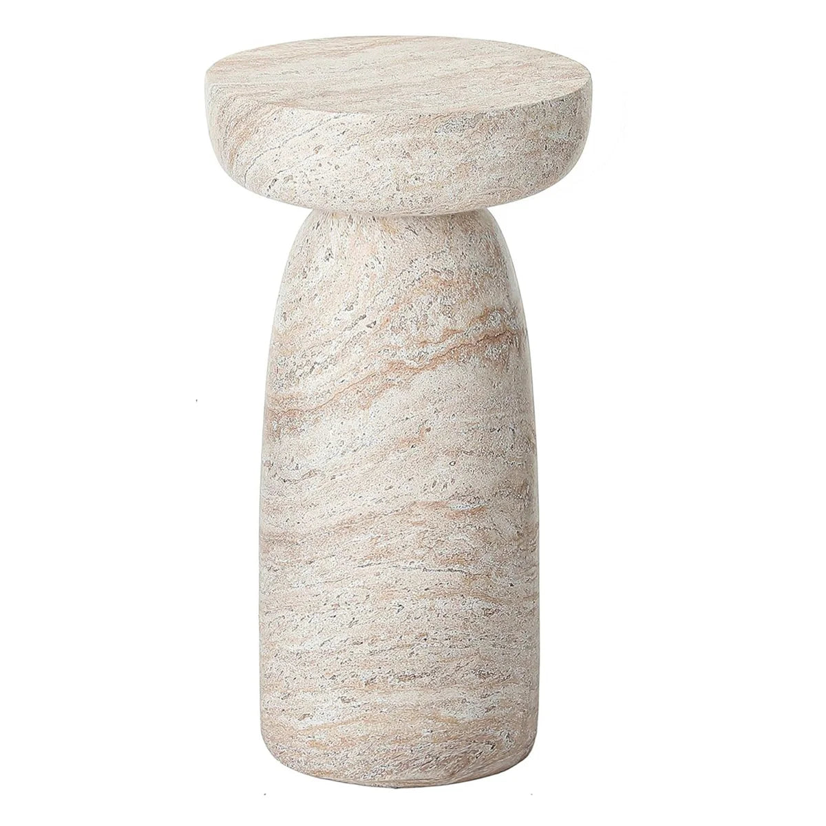 Faux Travertine Pedestal Side Table by Ivy Bronx