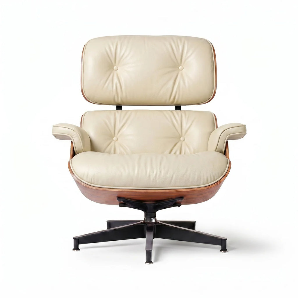 Mid-Century Leather Swivel Lounge Chair + Ottoman by George Oliver